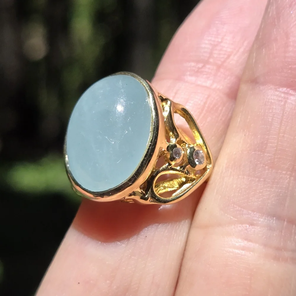 Aquamarine 13k & Topaz sterling & gold heart ring sz8 - Picture 8 of 8